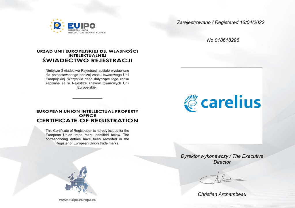 Świadectwo rejestracji CARELIUS